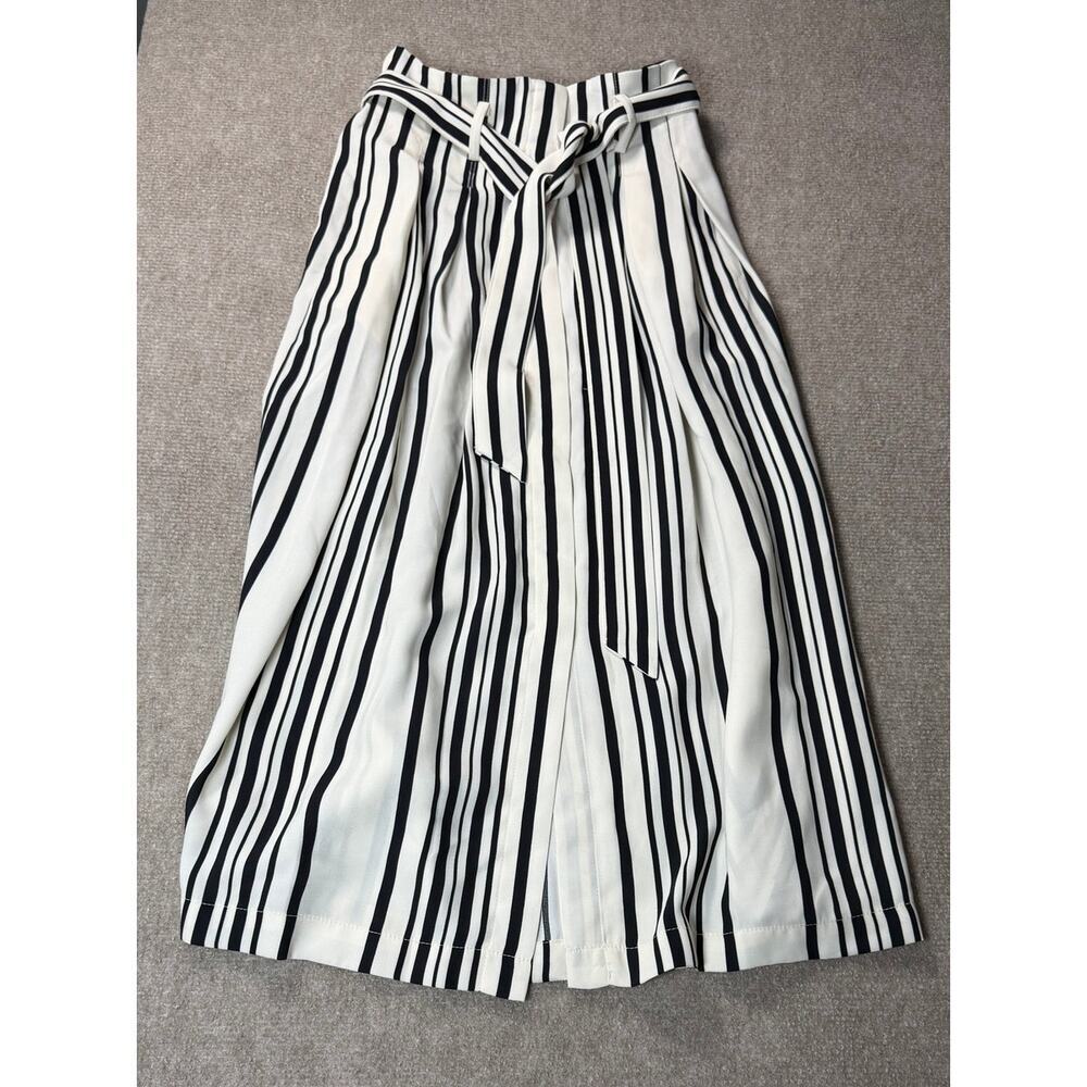Black White‎ Striped Midi Skirt Size 0 Paperbag Waist Capsule Preppy Classic